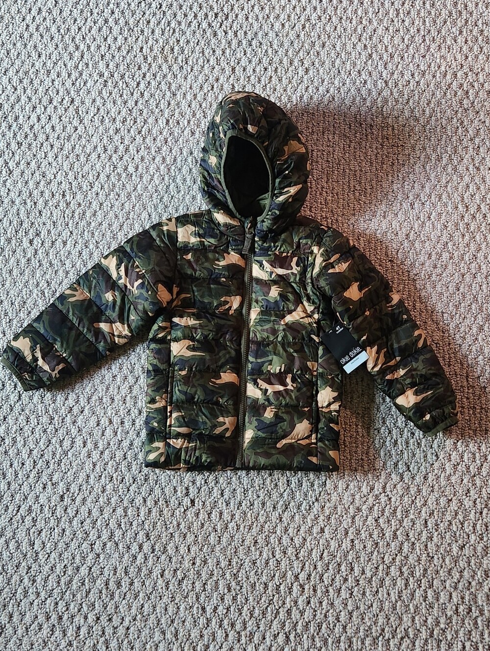 okie dokie Kids' Camouflage Hooded Puffer Jacket - Green Camo